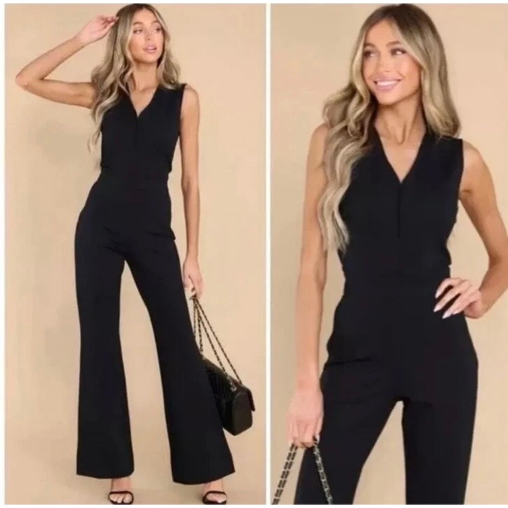 SPANX The Perfect Sleeveless Ponte Flare Stretch‎ Jumpsuit Womens Size L Black